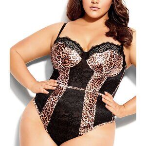 City Chic Mimi Bodysuit | Size 22DD/E | NWT | Leopard Print Lace | Underwire